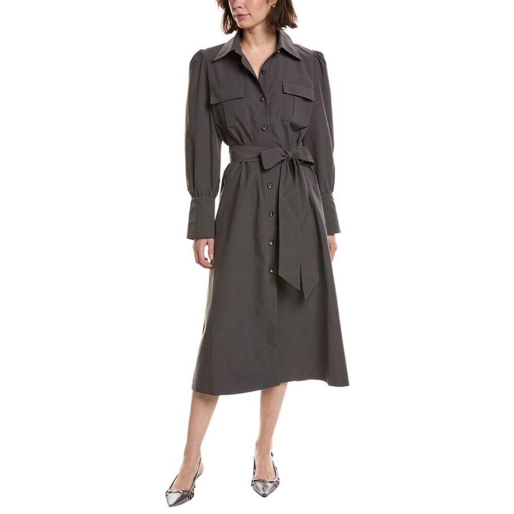Pascale La Mode Womens Flap Pocket Belted Shirtdress, Gray